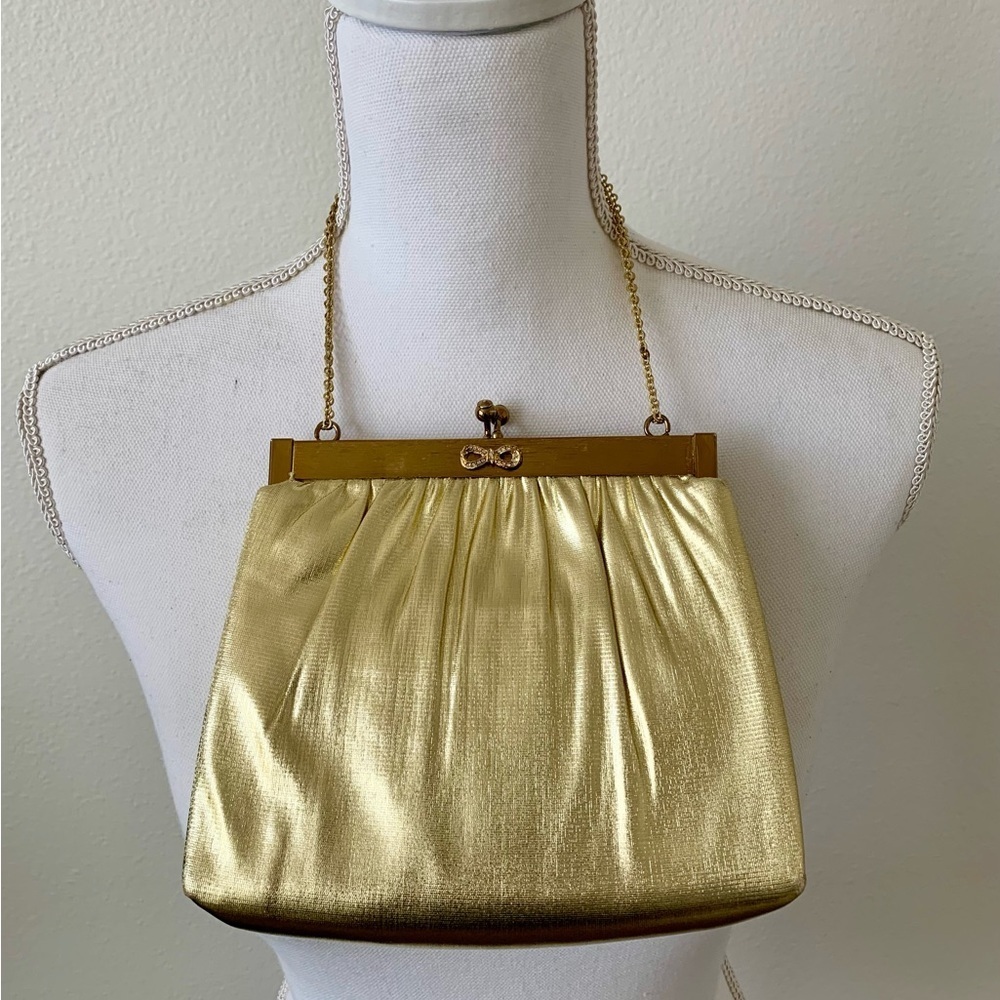Vintage evening golden tone hand bag